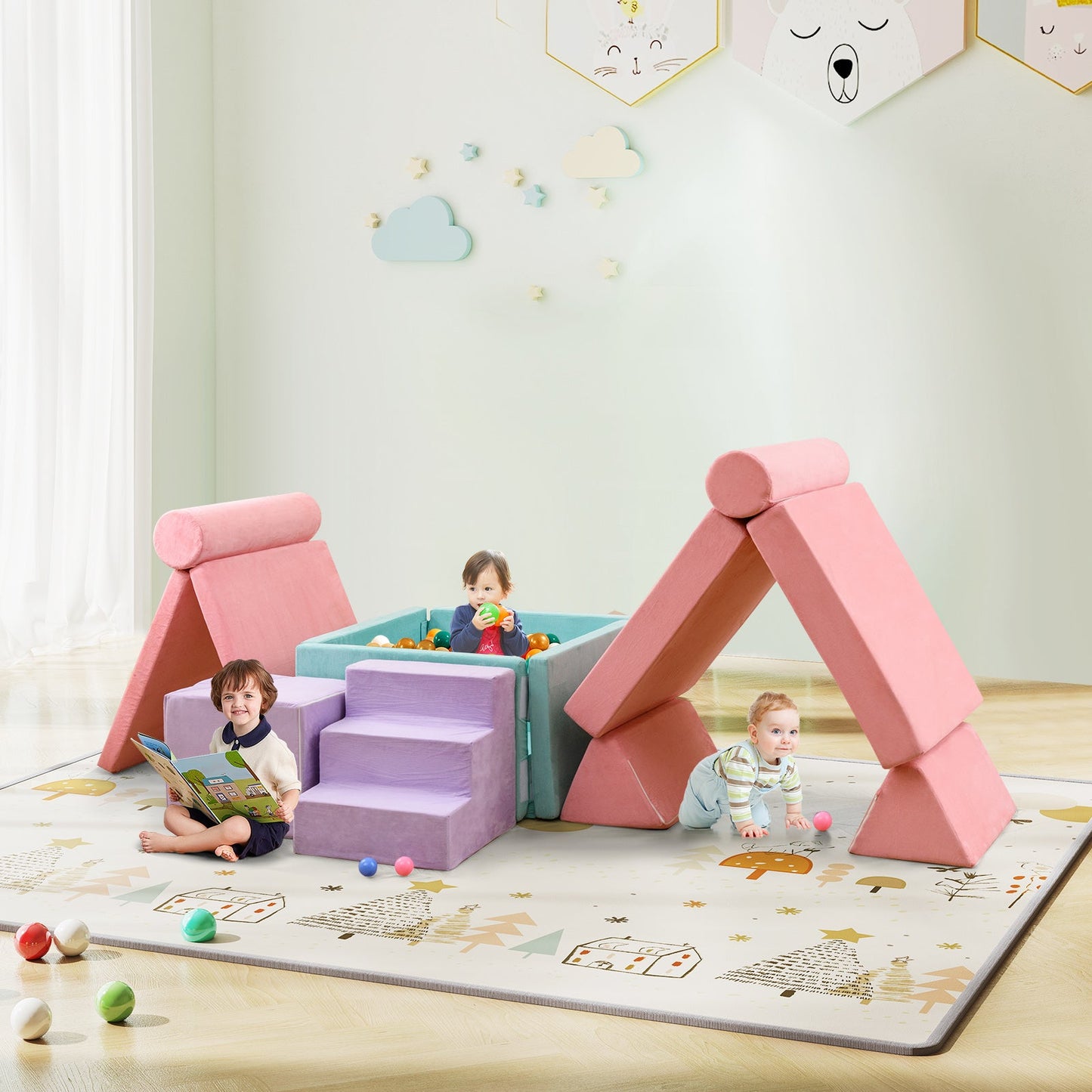 Ensemble de canapé en mousse pour enfants de 8 pièces - Rose