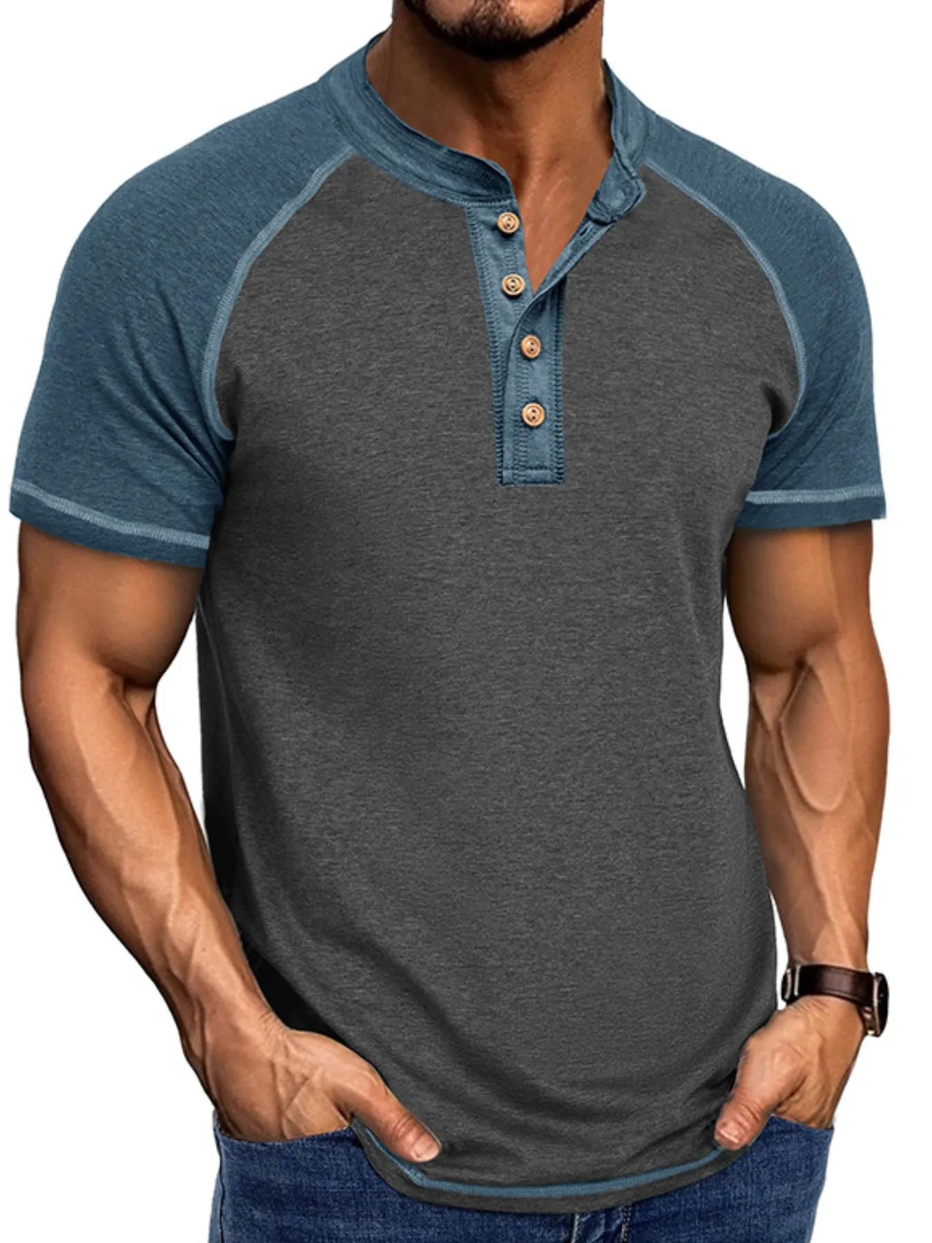 T-shirt Henley Raglan Color Block pour homme