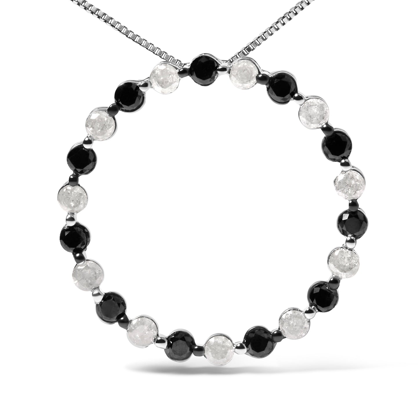 Collier Pendentif Ouvert en Argent Sterling 925 avec Diamants Noirs et Blancs
