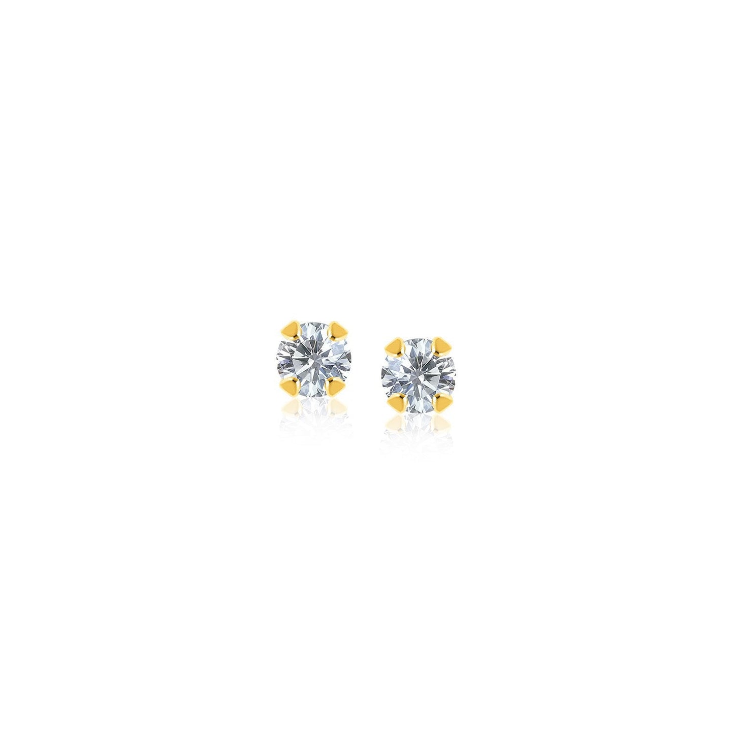 14k Yellow Gold Stud Earrings with White Cubic Zirconia