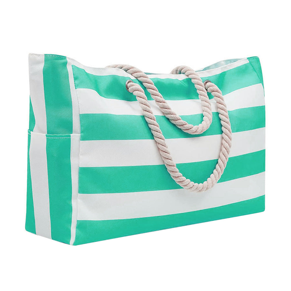 Embroidered Striped Beach Bag with Spacious Design