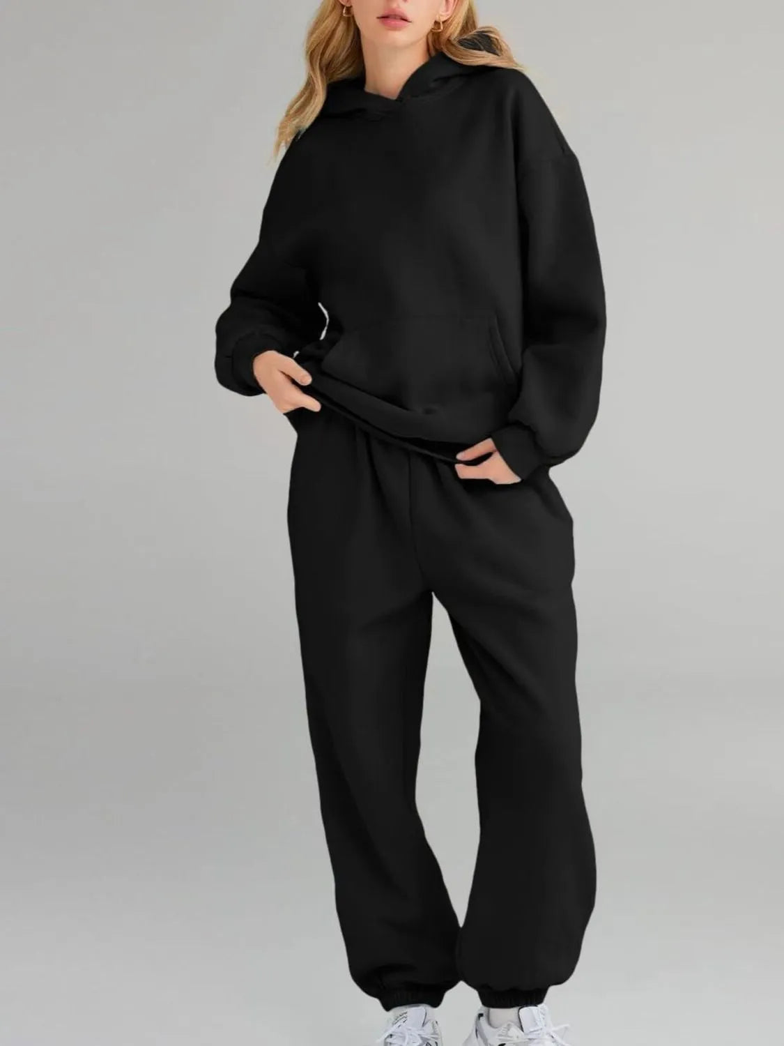 Plus Size Kangaroo Pocket Hoodie and Joggers Set