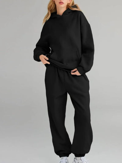 Plus Size Kangaroo Pocket Hoodie and Joggers Set