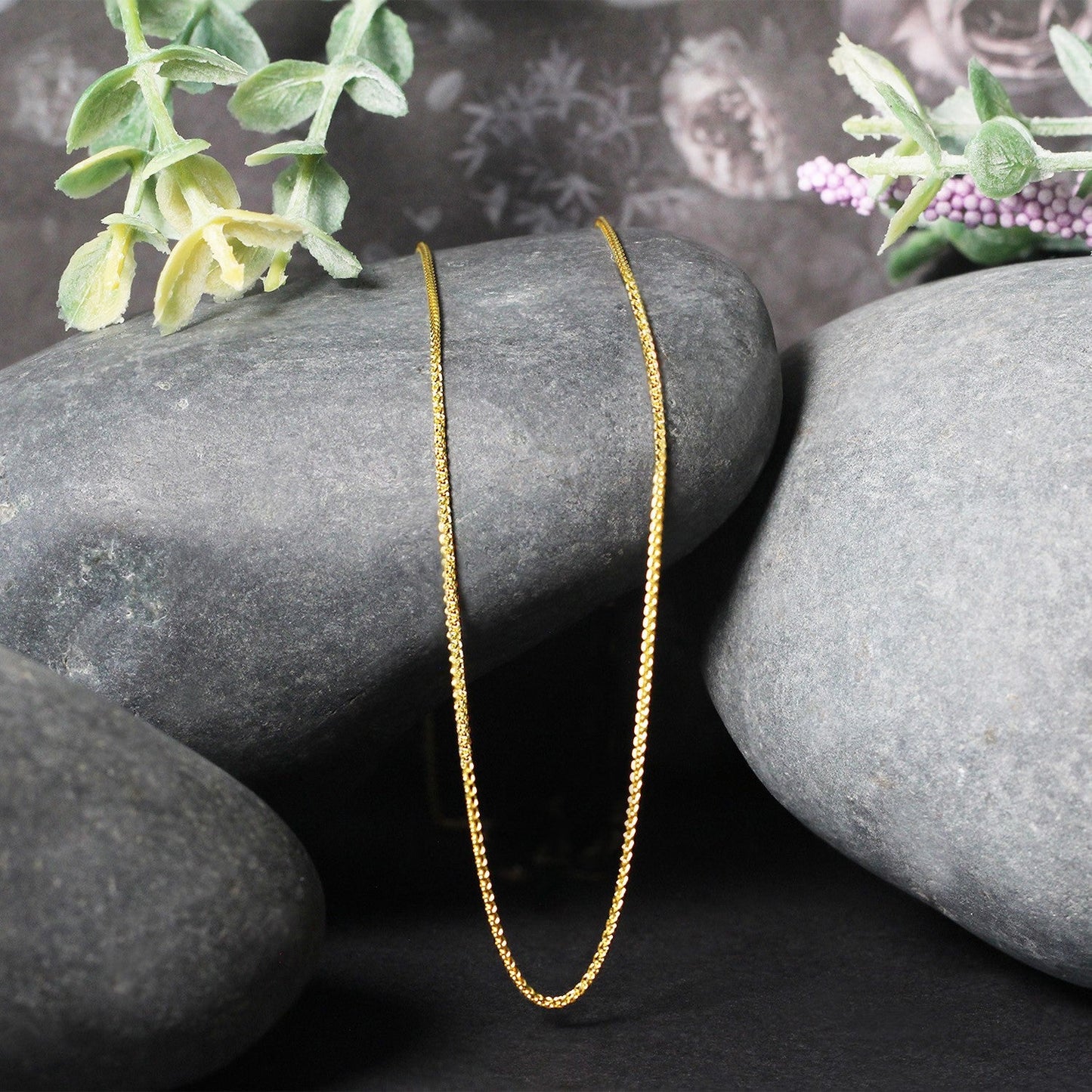 Cadena de Trigo Redonda Cortada con Diamante de Oro Amarillo de 14k - 1.0mm