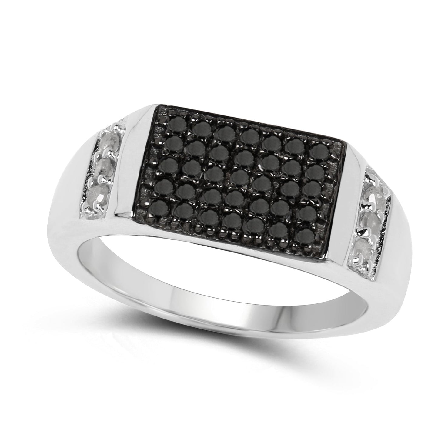 Anillo de Compromiso de Diamantes Negros y Blancos de 0.55 Quilates en Plata de Ley