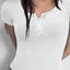 Ribbed Button Detail Round Neck Short Sleeve T-Shirt