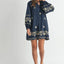 Embroidered Long Sleeve Peasant Mini Dress for Women