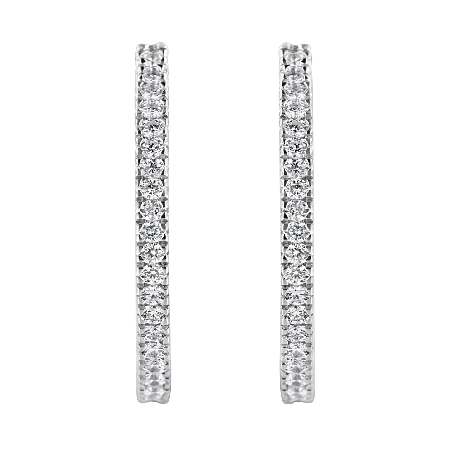 10KT White Gold Diamond Hoop Earrings - 1 cttw