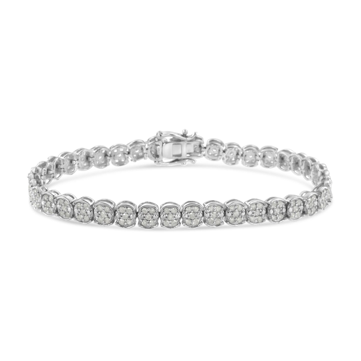 .925 Sterling Silver Diamond Cluster Link Bracelet - Size 7.25"