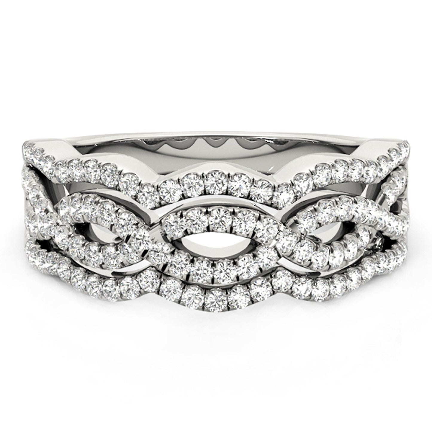 Anillo con Diamantes y Cuatro Curvas en Oro Blanco de 14k