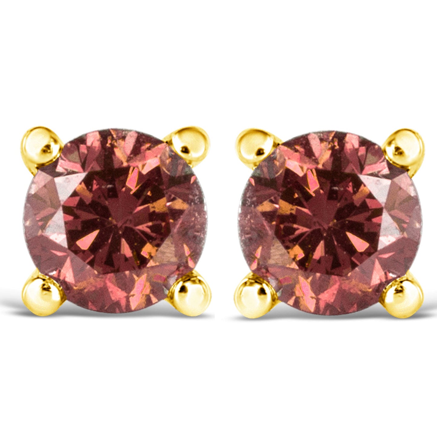 Boucles d'oreilles solitaires en diamant rose cultivé en laboratoire en or jaune 14K