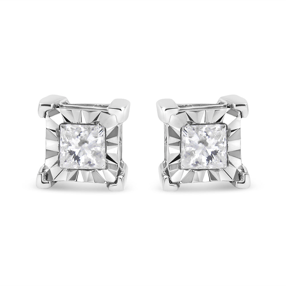 .925 Sterling Silver Princess-Cut Diamond Stud Earrings