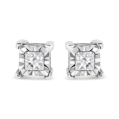 Pendientes de diamante en corte princesa de plata esterlina .925