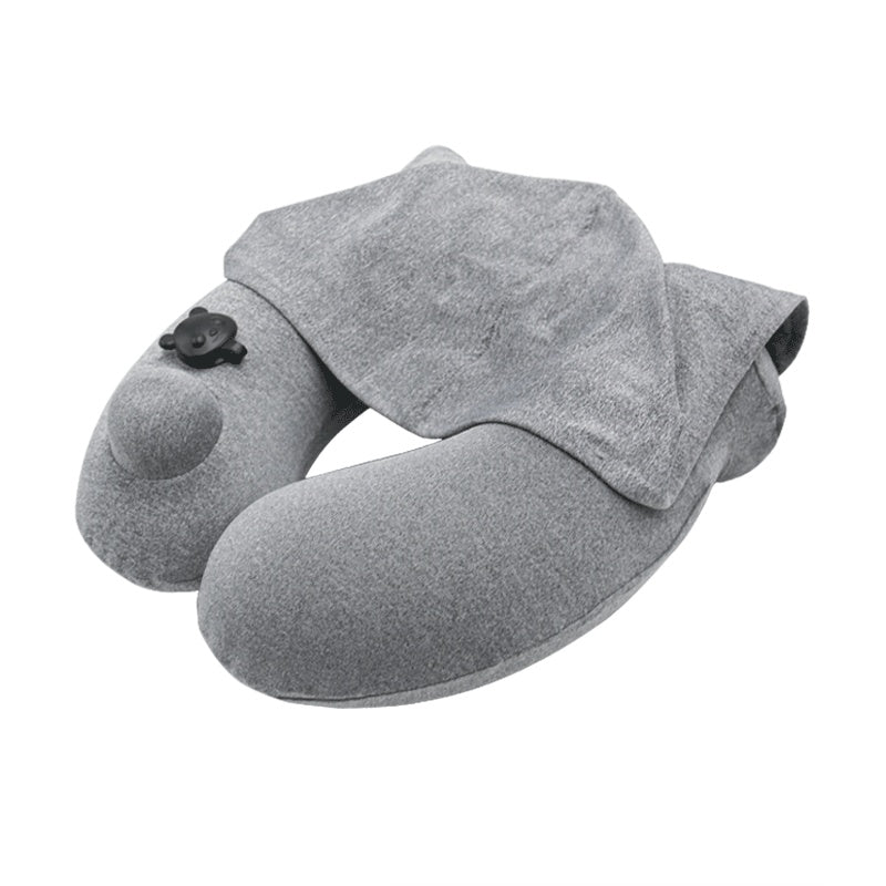 Premium Inflatable Travel Pillow with Hood for Comfort