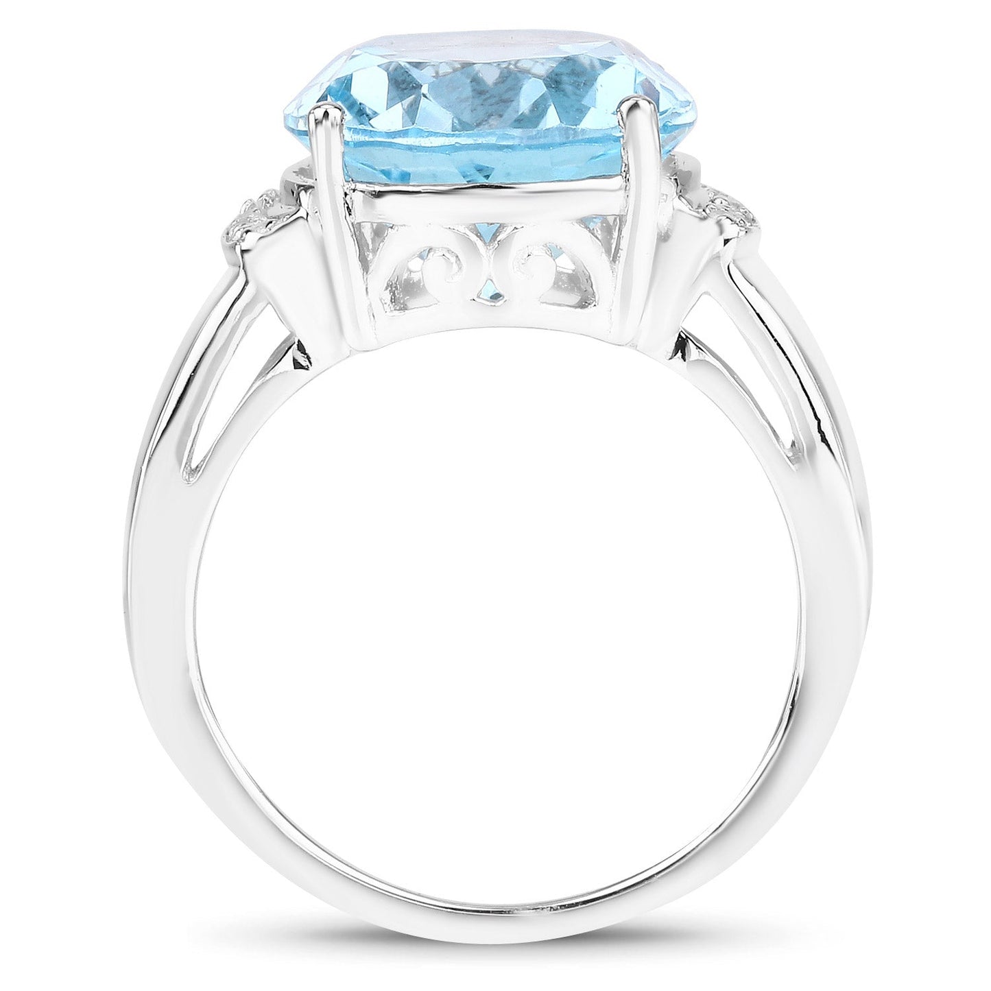 8.36 Carat Blue Topaz & White Zircon Sterling Silver Ring