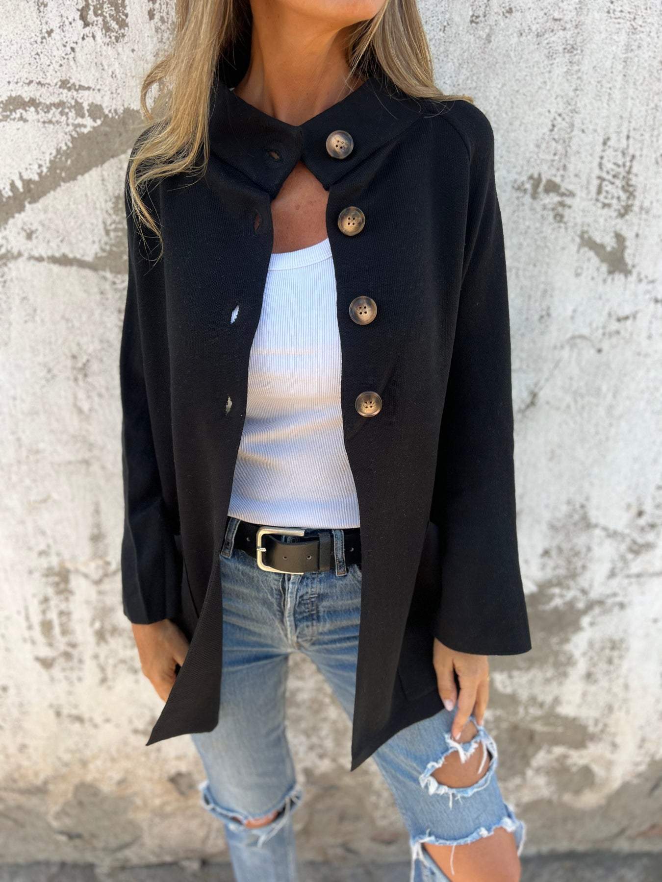 Elegant Single Breasted Knitted Wrap Coat for Women