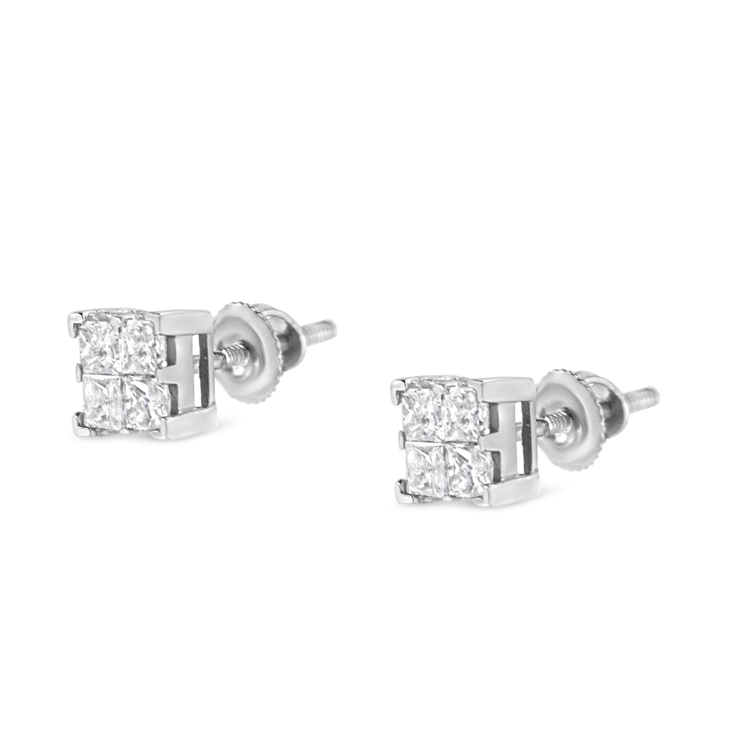 10K White Gold Princess-Cut Diamond Square Stud Earrings