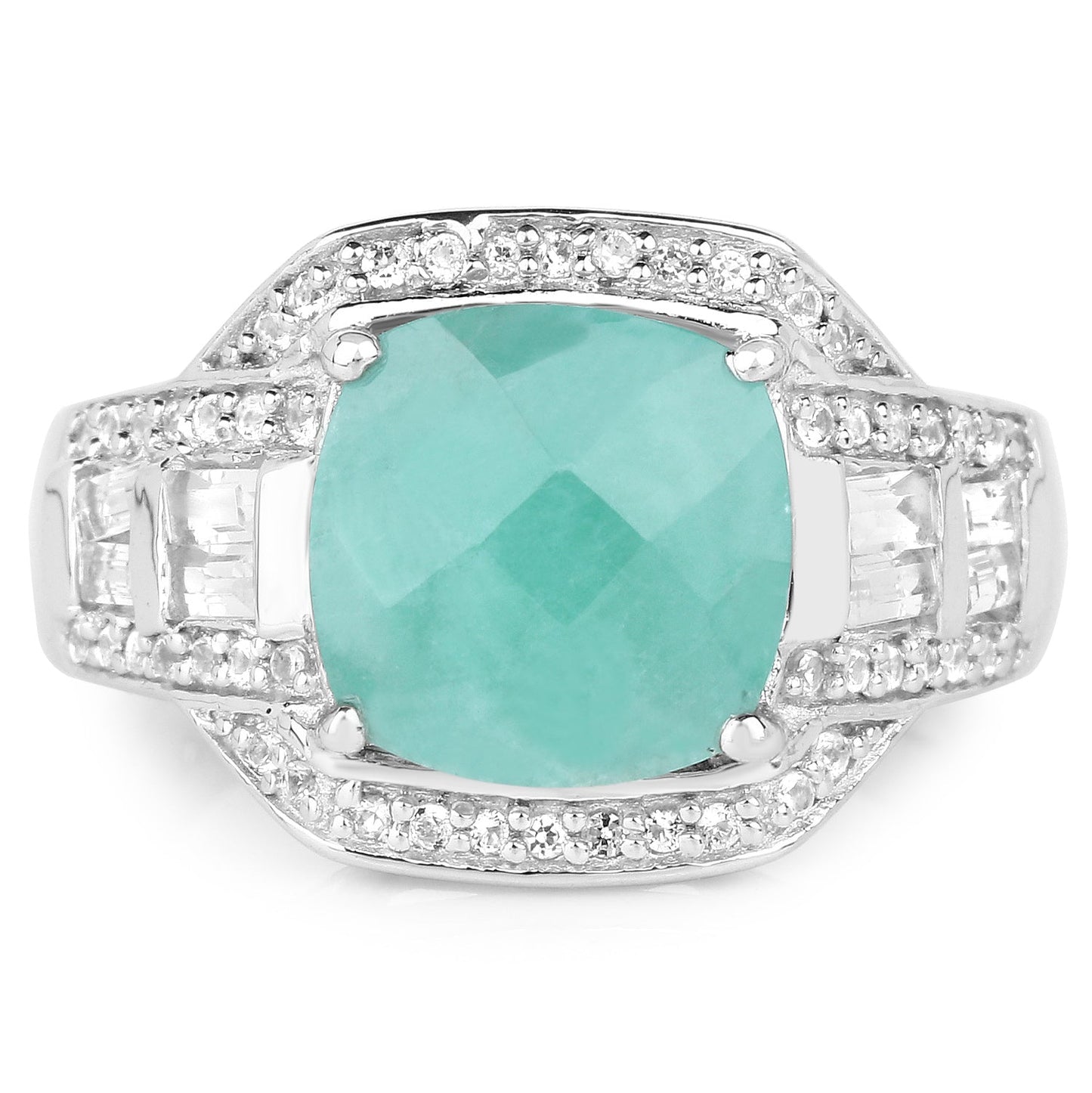 Bague en argent sterling avec émeraude véritable de 4,09 carats et topaze blanche
