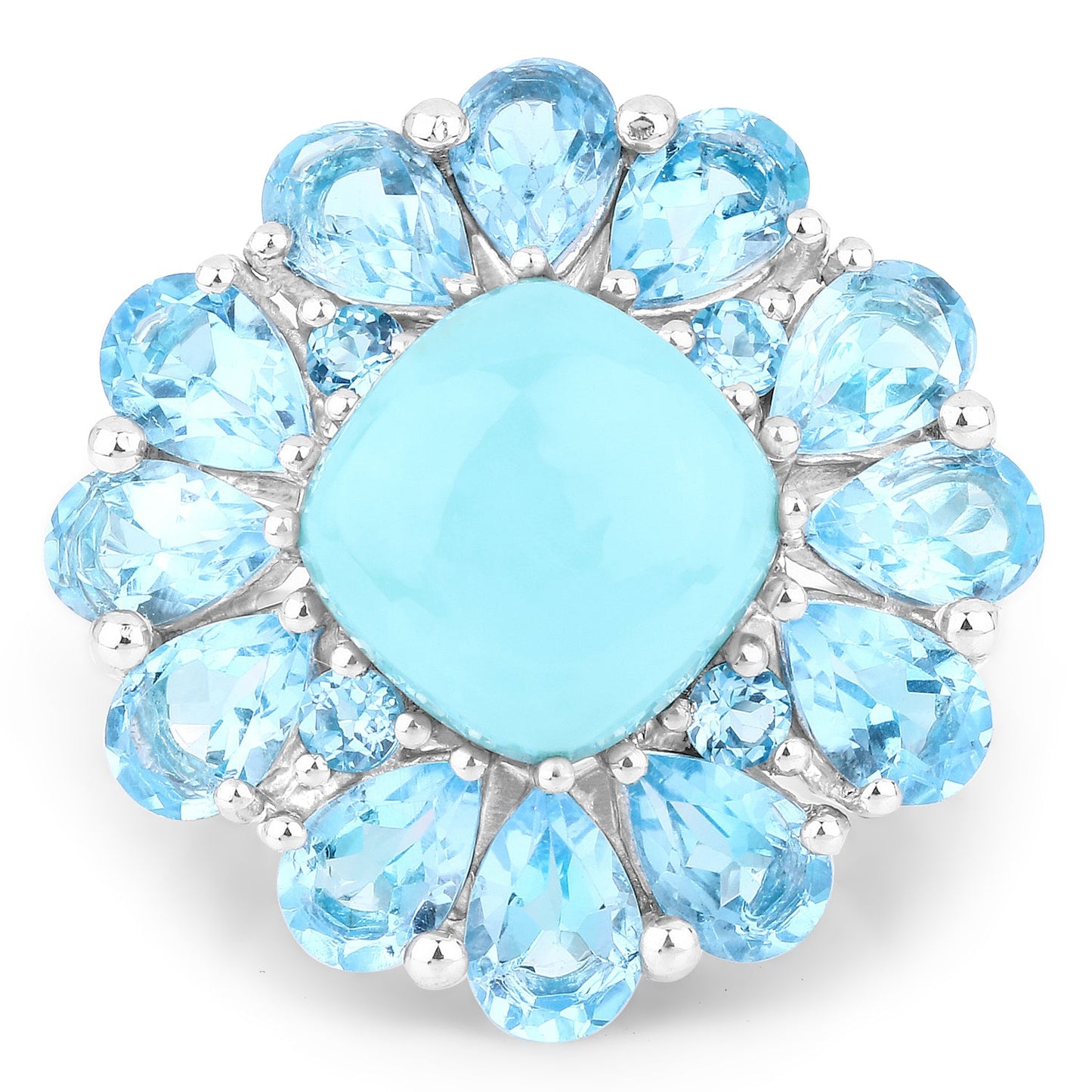 Anillo de Turquesa Genuina de 9.50 Quilates y Topacio Azul Suizo