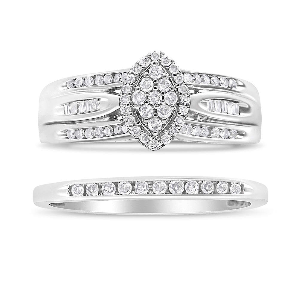 Conjunto de Anillo de Compromiso de Diamantes de Plata Esterlina .925 1/2 Cttw - Talla 7