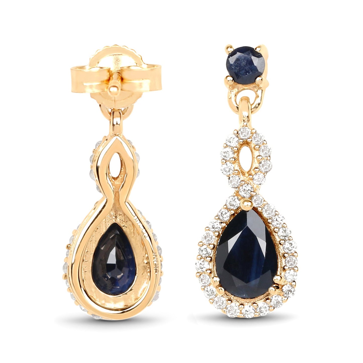 1.19 Carat Genuine Blue Sapphire and Diamond 14K Yellow Gold Earrings