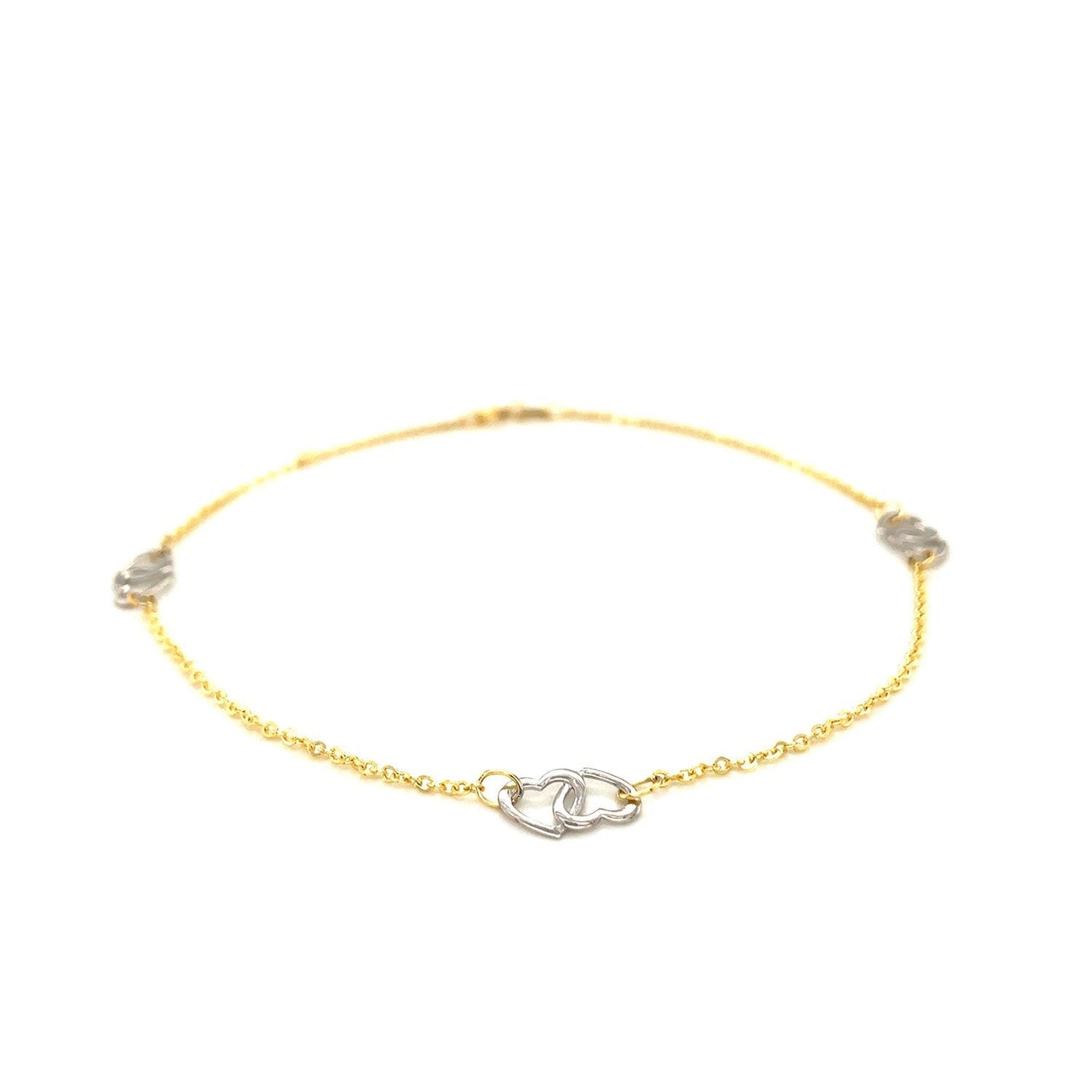 Bracelet de cheville en or bicolore 14k avec cœurs entrelacés