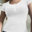 Ribbed Button Detail Round Neck Short Sleeve T-Shirt