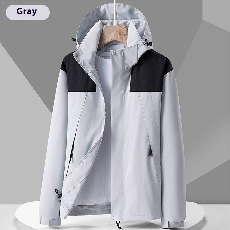 Unisex Colorblock Hooded Windbreaker Jacket with Pockets