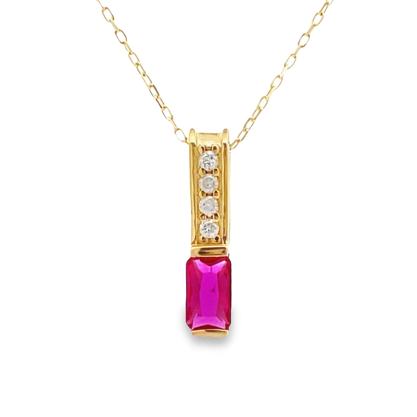 Created Ruby Diamond Fashion Pendant in 10KT Yellow Gold