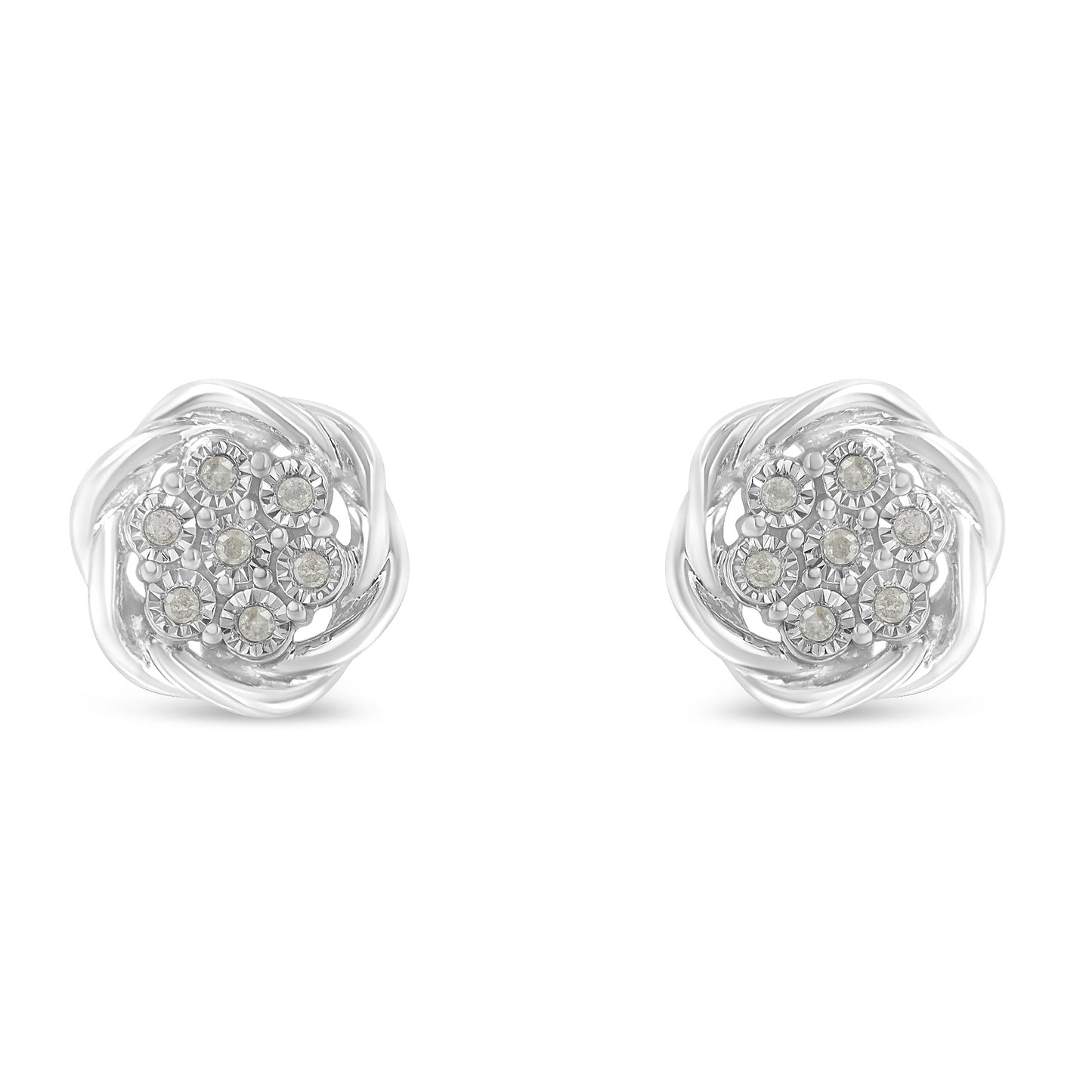 Pendientes de Stud de Clúster de Diamantes en Plata de Ley
