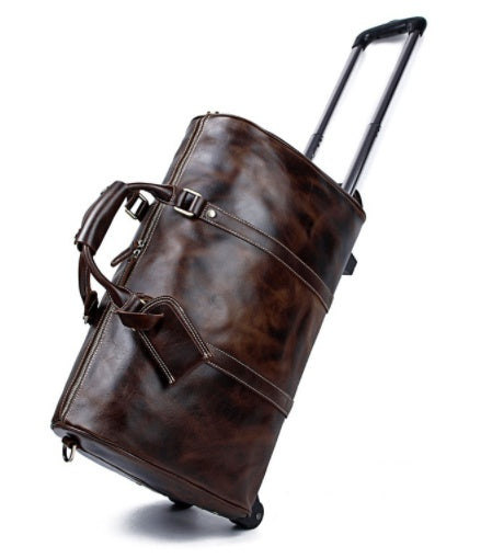 Premium Large Capacity Cowhide Trolley Travel Bag