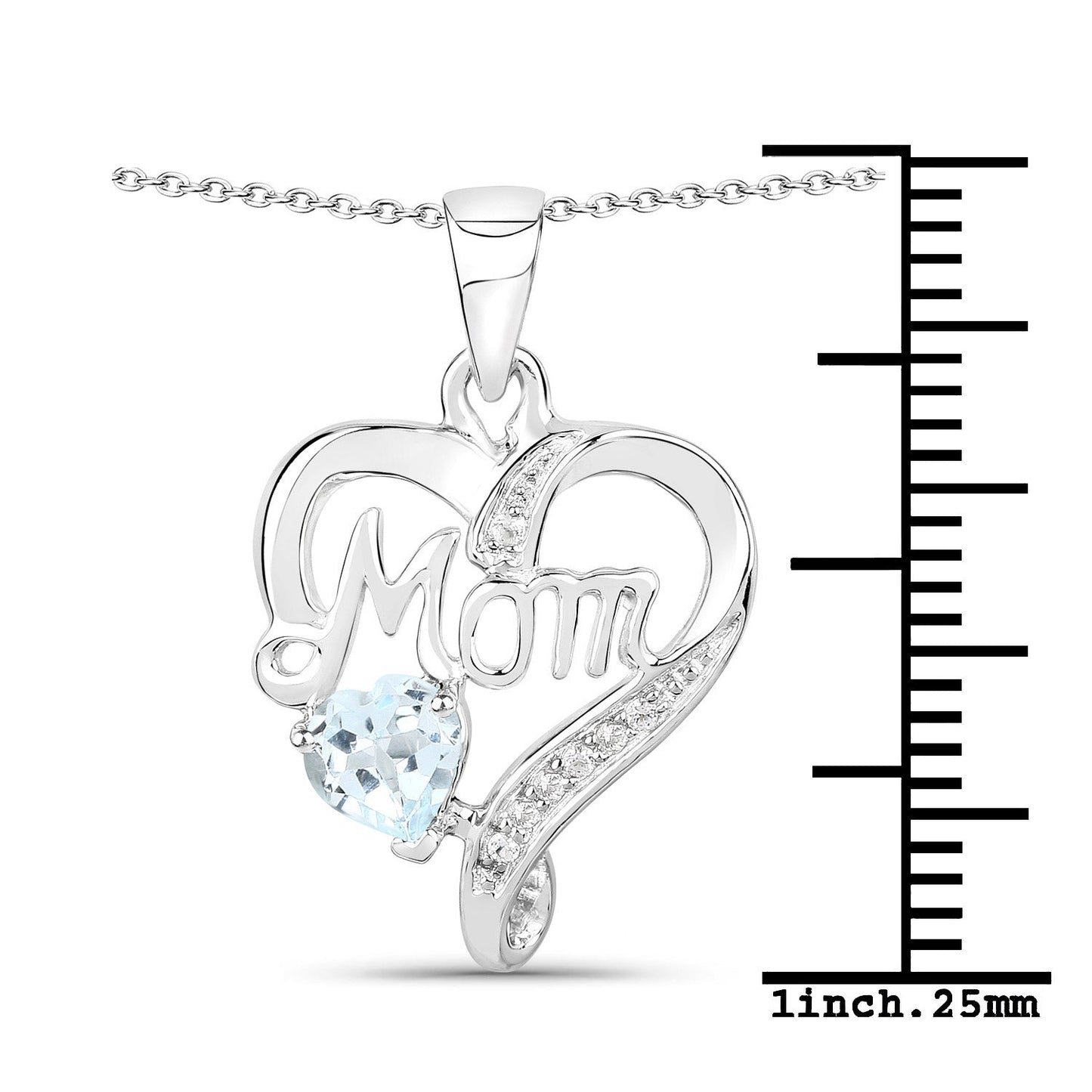 0.54 Carat Blue Topaz & White Topaz Sterling Silver Pendant