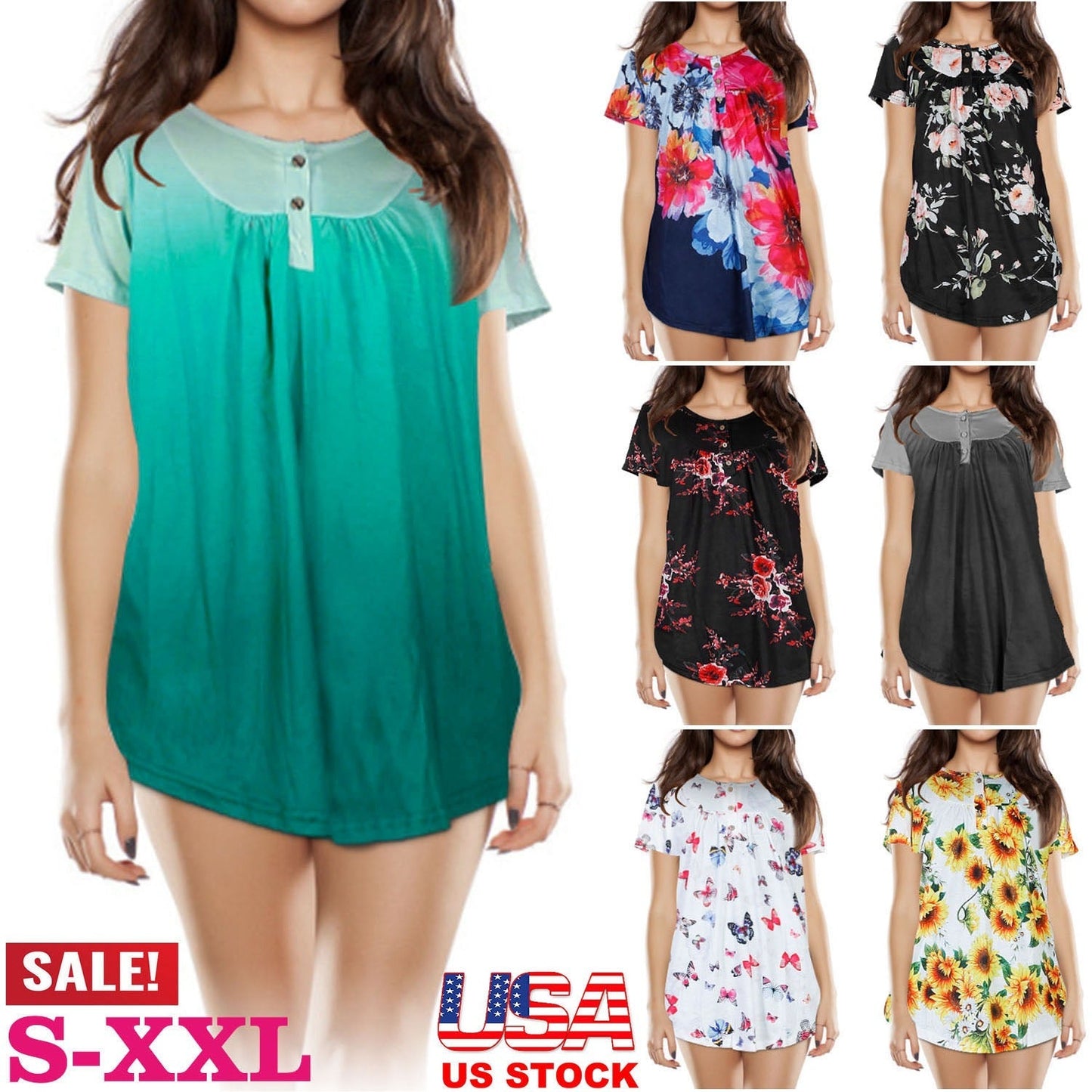 Women's Floral Printed Summer Blouse - Casual Short Sleeve Top