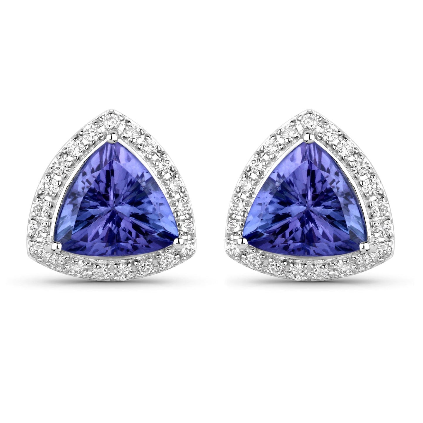 3.82 Carat Genuine Tanzanite and White Diamond Earrings in 14K White Gold