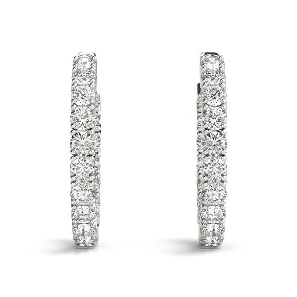 Pendientes de aro de diamante de doble cara en oro blanco de 14k