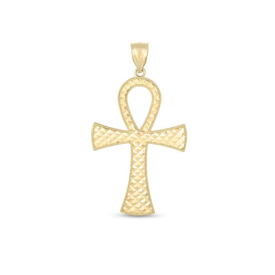 Pendentif Ankh Texturé en Or Jaune 14k Poli
