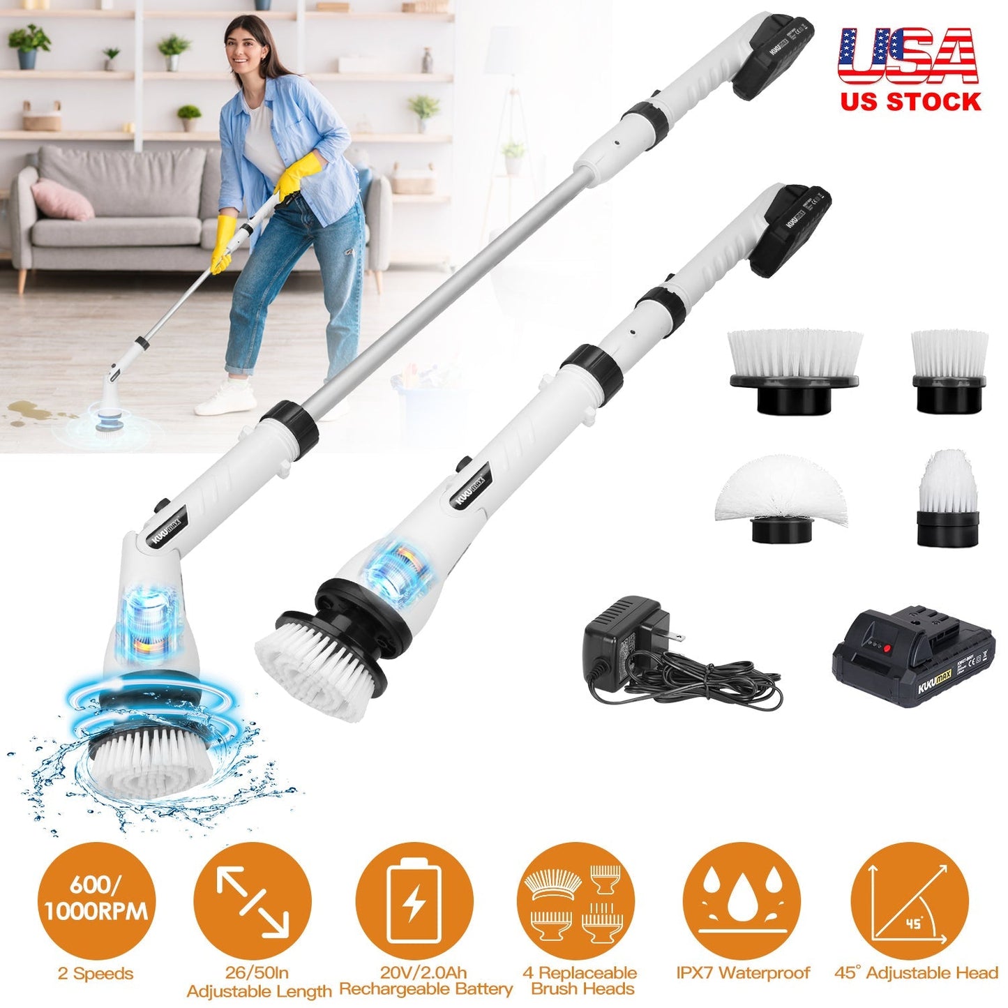 Electric Spin Scrubber - Cordless Handheld Cleaning Brush