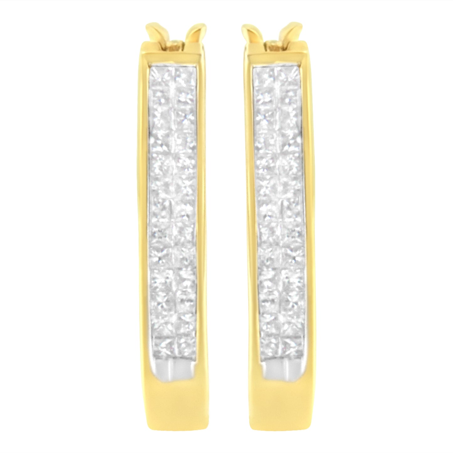 10K Yellow Gold Princess-Cut Diamond Hoop Earrings