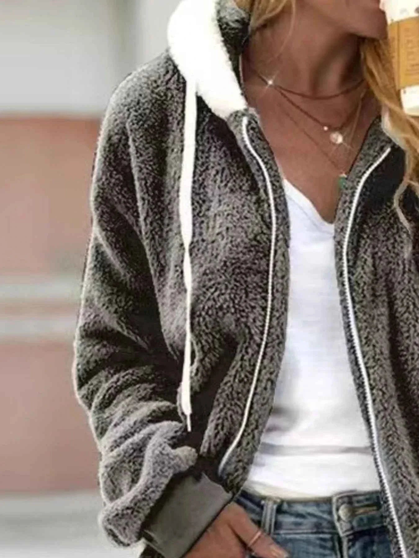 Cozy Fleece Zip-Up Hooded Jacket - Plus Size