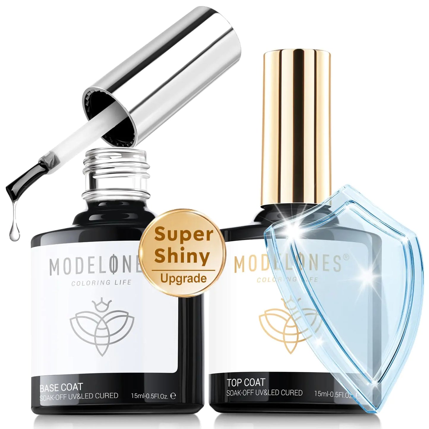 Modelones Gel Top Coat - 15 ml Premium Shine & Base Set
