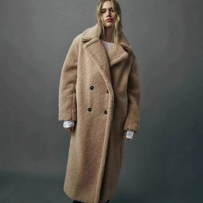 Oversized Lambswool Fleece Coat with Large Lapel