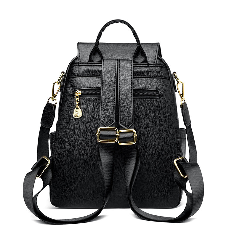 Sac à dos en cuir véritable avec pendentif pour étudiantes
