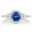 Bague Halo en Saphir Bleu et Diamants de 1,34 Carat en Or Blanc 14K