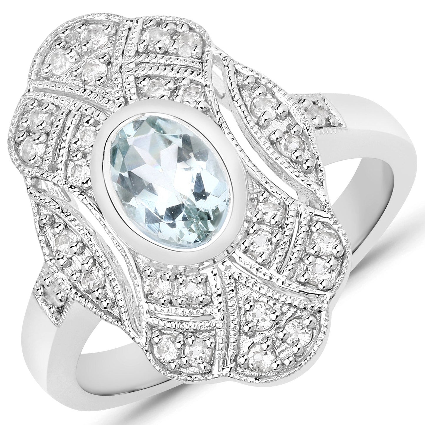 1.02 Carat Aquamarine & White Topaz Sterling Silver Ring