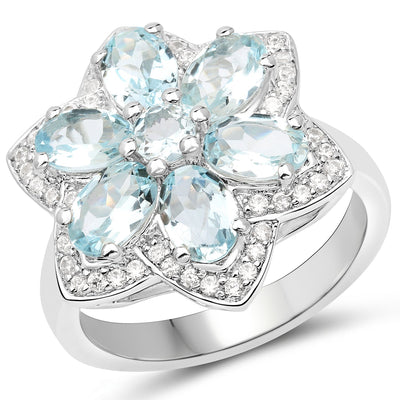 Bague en argent sterling avec aquamarine véritable de 2,88 carats