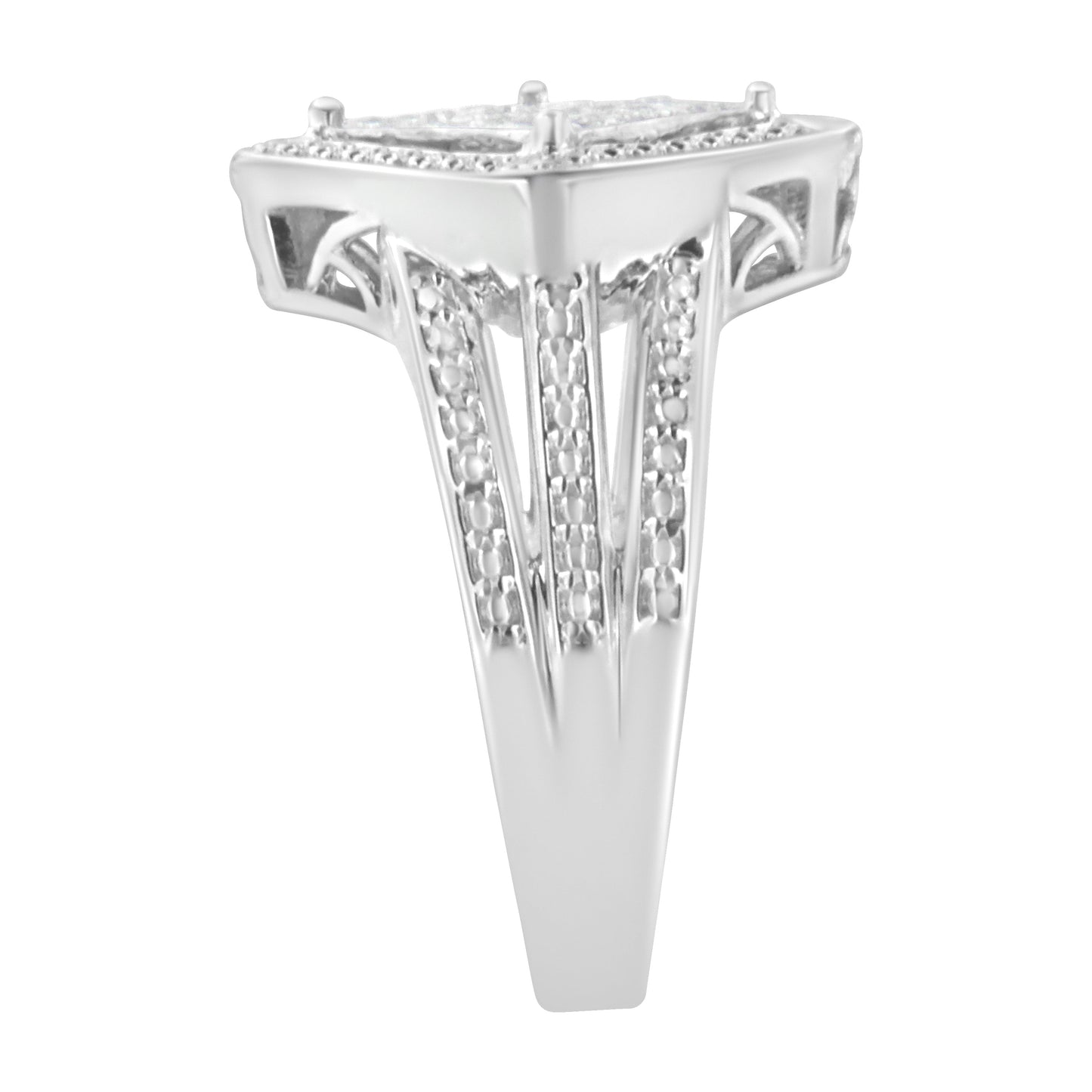 Anillo de cóctel de diamantes de corte princesa de plata esterlina .925 elegante - Talla 6