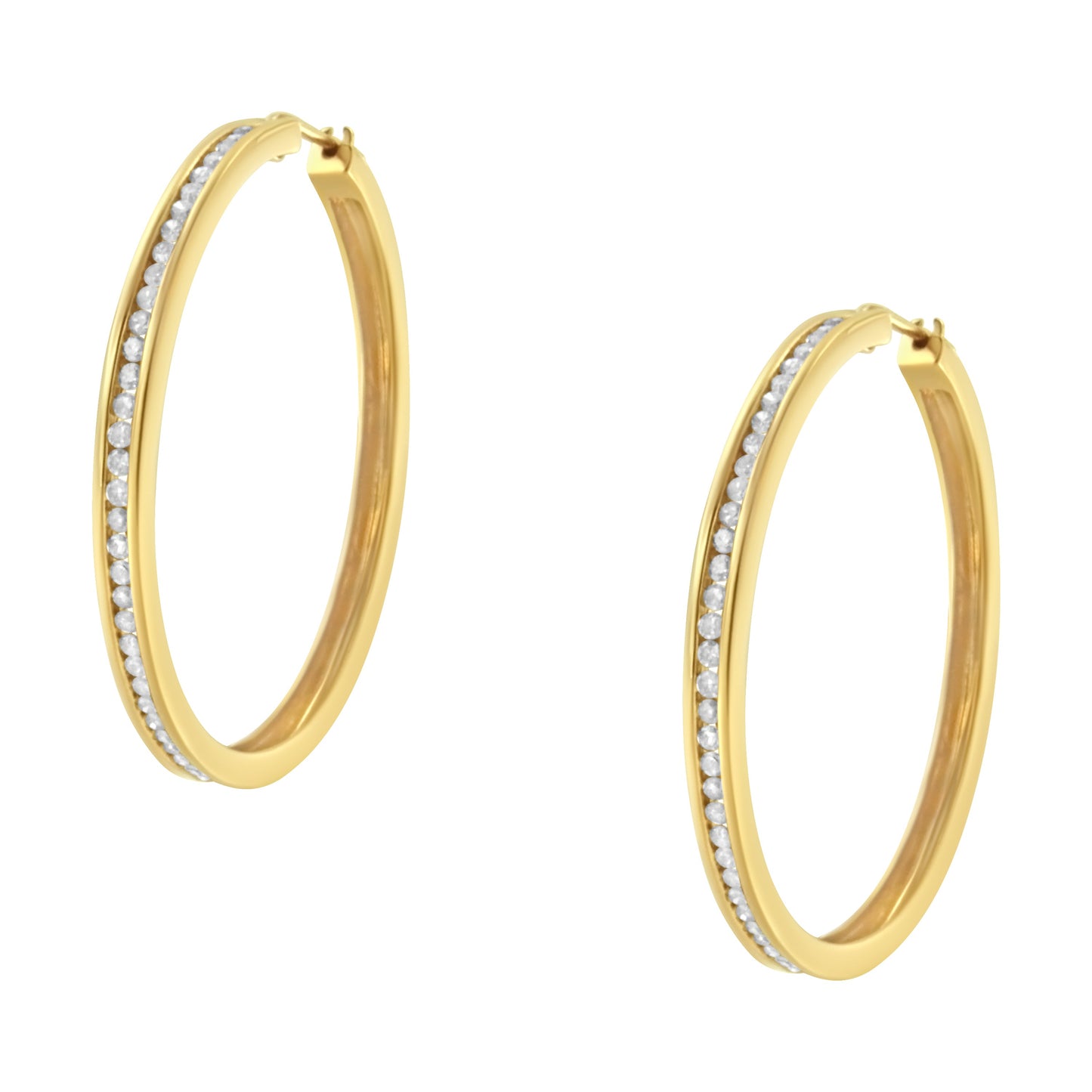 Pendientes de aro delgados de diamante de oro amarillo de 10KT