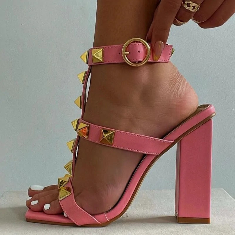 Elegant Women's Square Toe High Heels with Buckle Strap