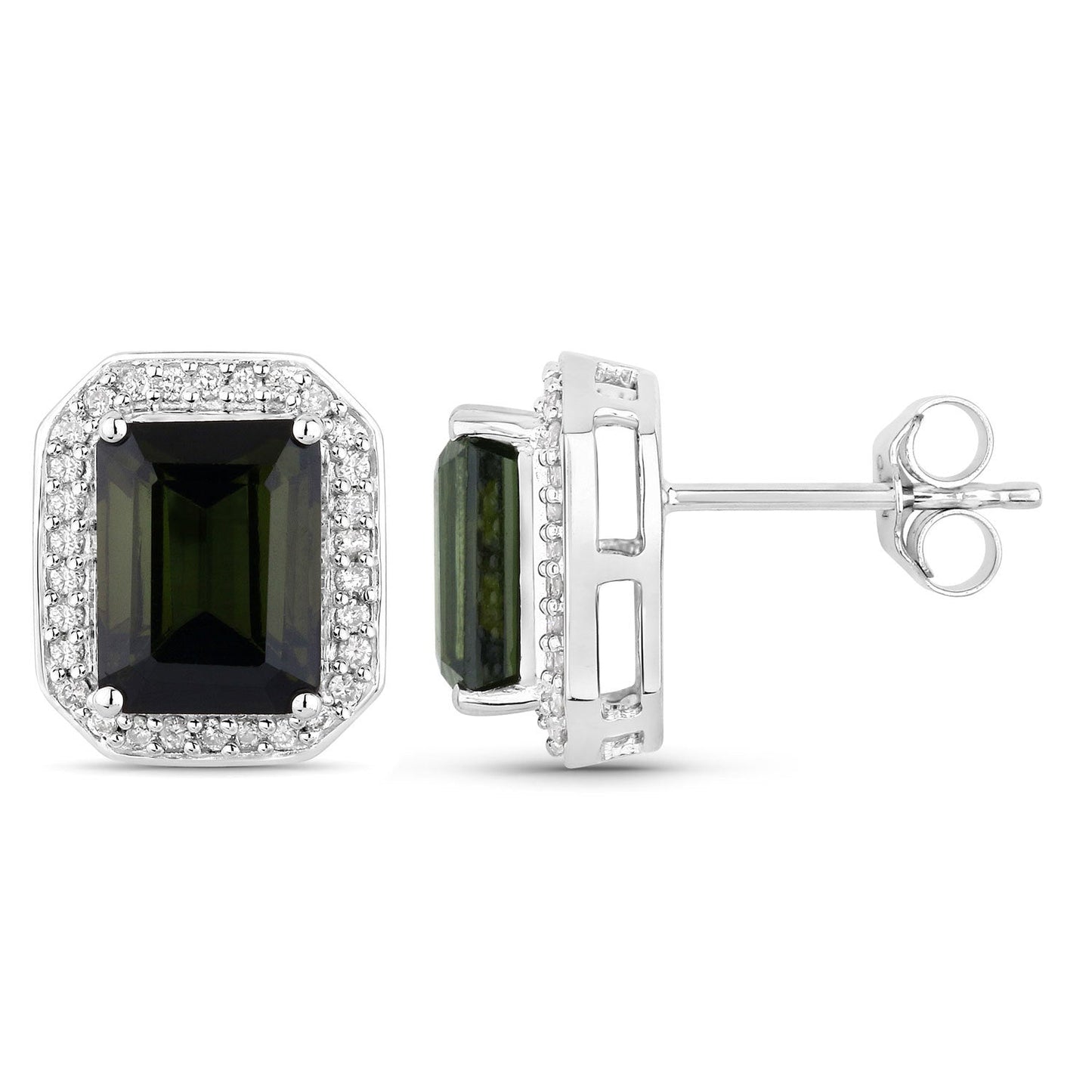 3.57 Carat Green Tourmaline & Diamond 14K White Gold Earrings