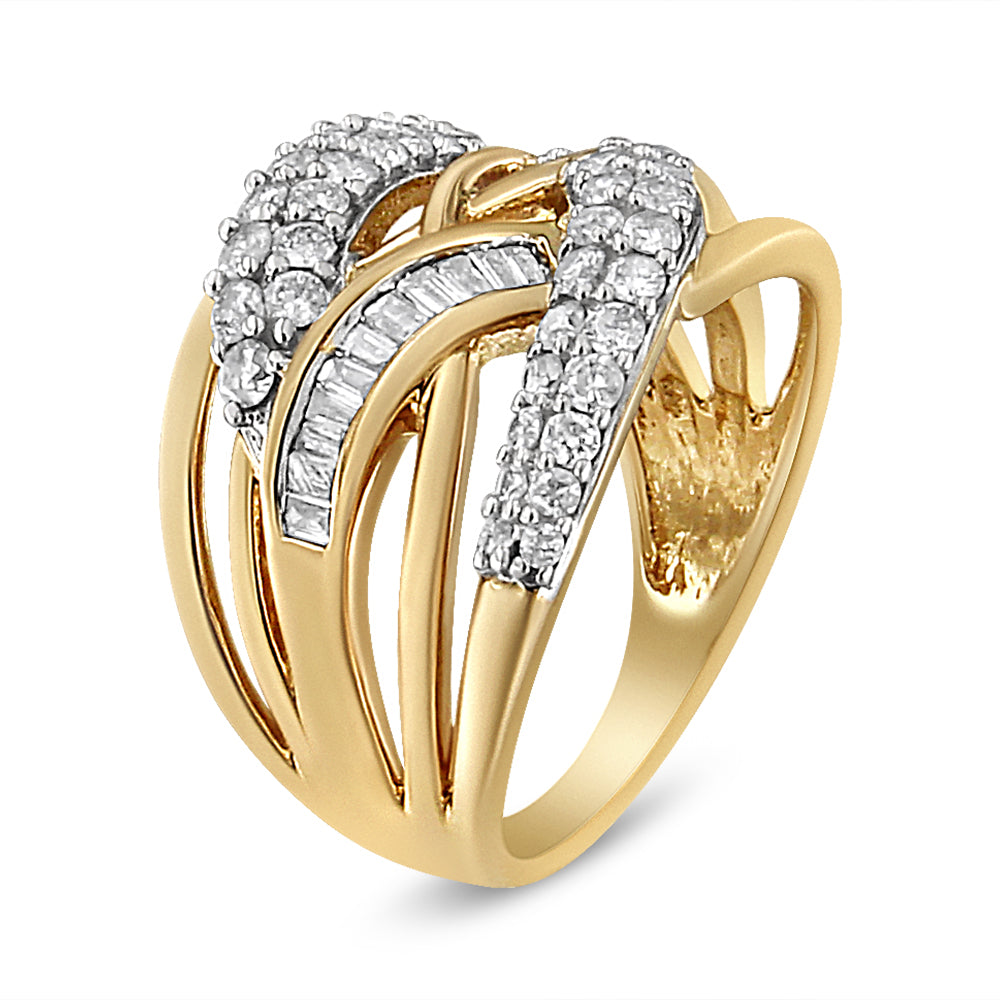 Anillo de cóctel de diamantes de oro amarillo y blanco de 10K - Talla 7